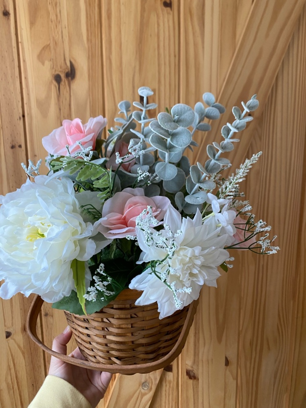Vintage Basket with Spring Floral Arrangement